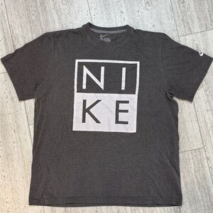 Nike Men's Dark Gray Short Sleeve Tee with White Block Logo